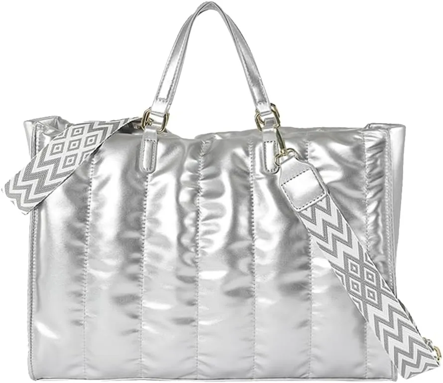 Quilted Tote Bag for Women Soft Puffy Handbag PU Leather Shoulder Bag Down Cotton Padded Top Handle Bag Crossbody Bag
