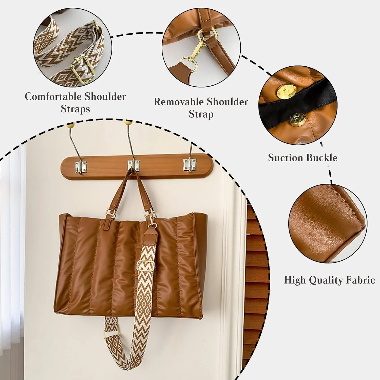 Quilted Tote Bag for Women Soft Puffy Handbag PU Leather Shoulder Bag Down Cotton Padded Top Handle Bag Crossbody Bag