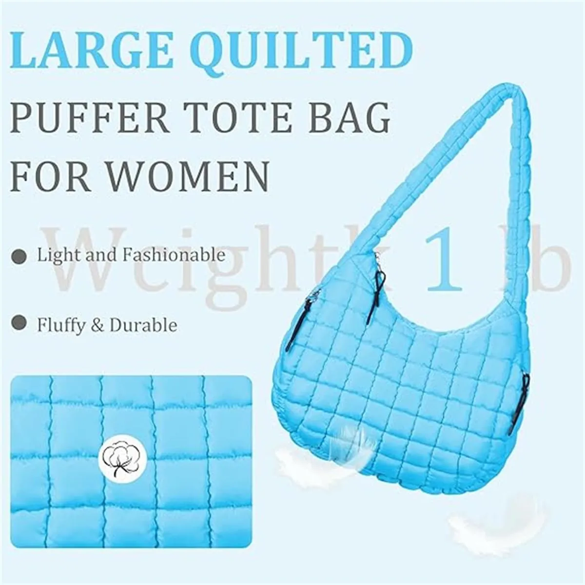Quilted Tote Bag for Women,Large Nylon Crossbody Bag,Trendy Hobo Handbag,Lightweight Padding Shoulder Bag