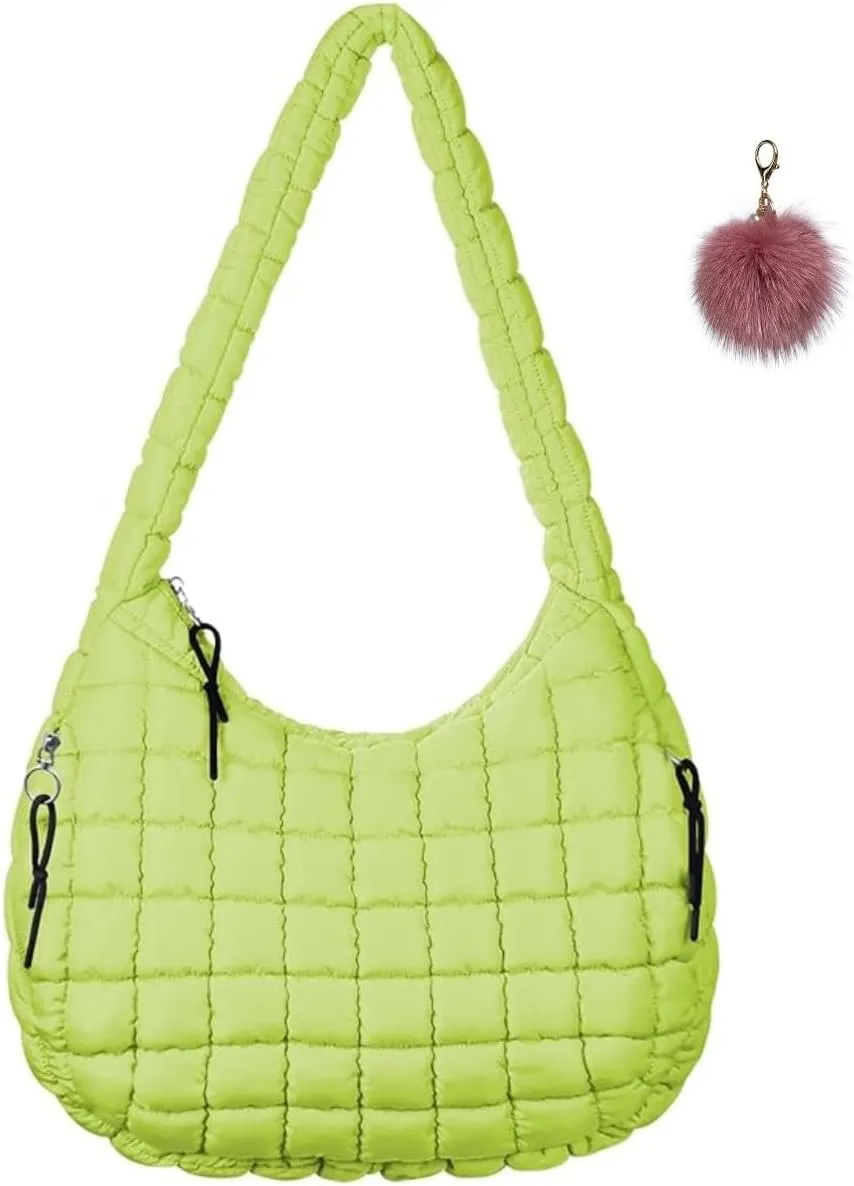 Quilted Tote Bag for Women,Large Nylon Crossbody Bag,Trendy Hobo Handbag,Lightweight Padding Shoulder Bag