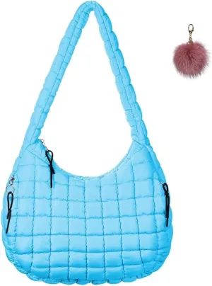Quilted Tote Bag for Women,Large Nylon Crossbody Bag,Trendy Hobo Handbag,Lightweight Padding Shoulder Bag