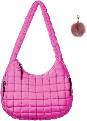 Quilted Tote Bag for Women,Large Nylon Crossbody Bag,Trendy Hobo Handbag,Lightweight Padding Shoulder Bag
