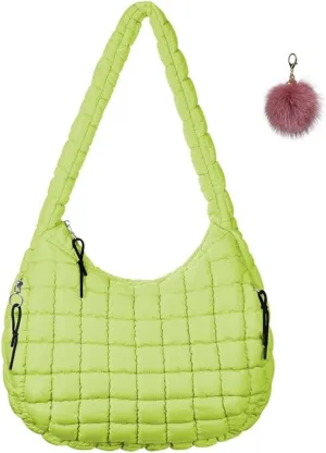 Quilted Tote Bag for Women,Large Nylon Crossbody Bag,Trendy Hobo Handbag,Lightweight Padding Shoulder Bag