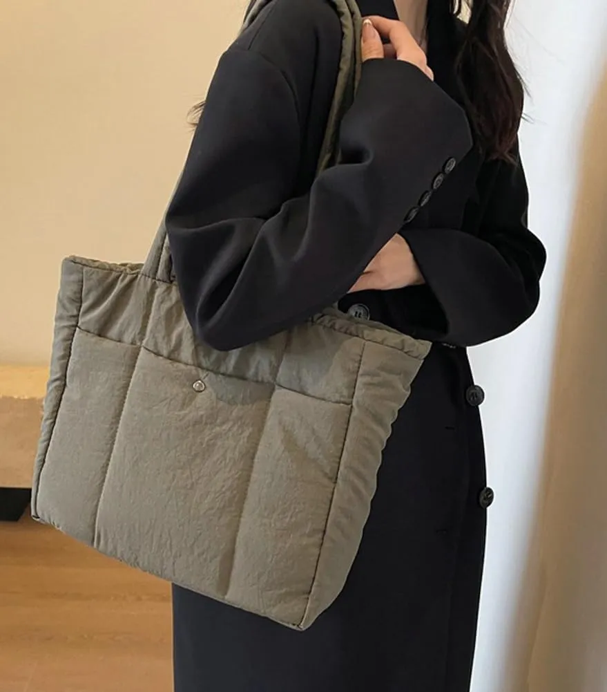 Quilted Tote Bag Handbag Lightweight Padding Cotton Large Size Shoulder Bag for Women Ladies 2024