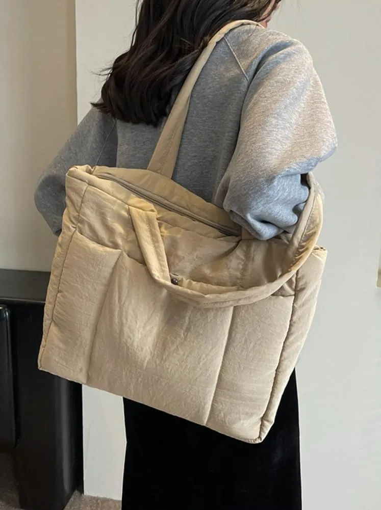 Quilted Tote Bag Handbag Lightweight Padding Cotton Large Size Shoulder Bag for Women Ladies 2024