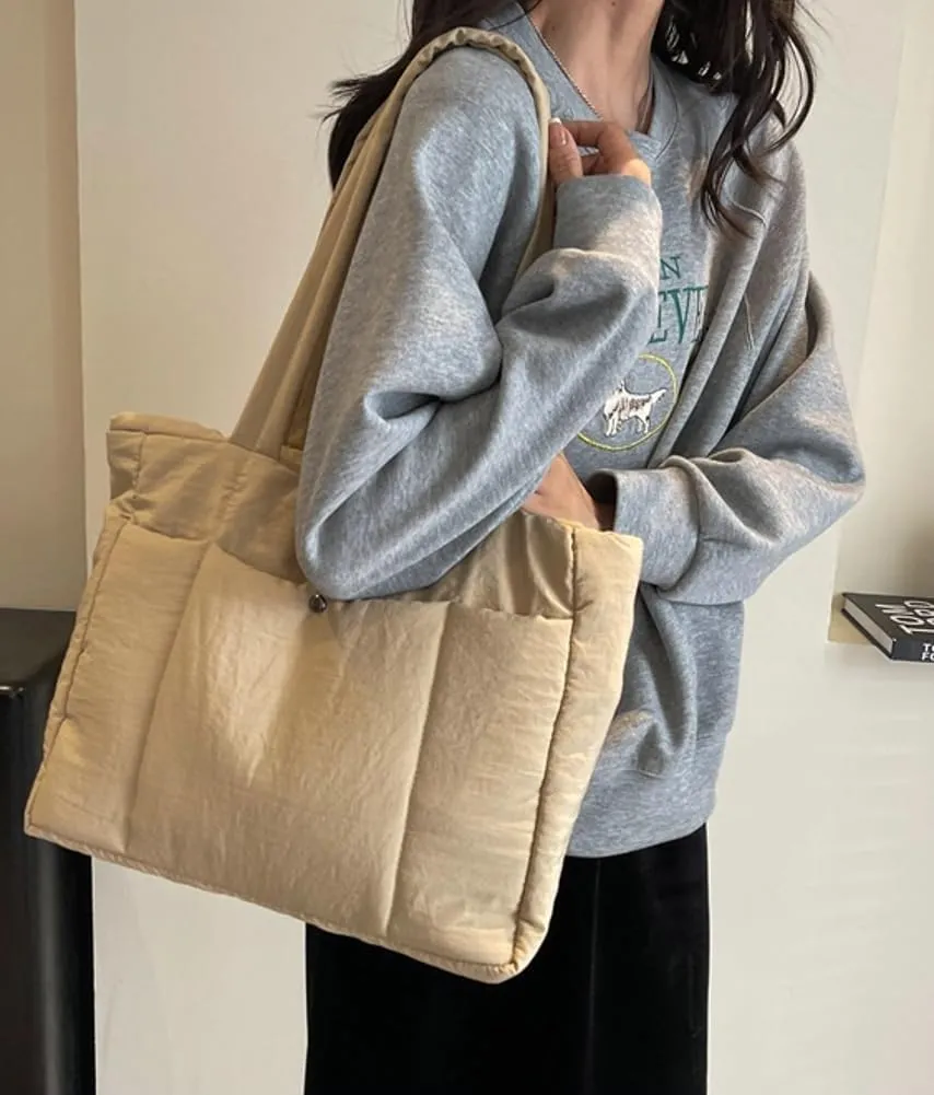 Quilted Tote Bag Handbag Lightweight Padding Cotton Large Size Shoulder Bag for Women Ladies 2024