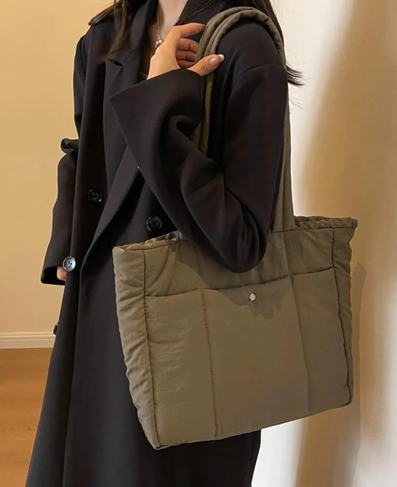 Quilted Tote Bag Handbag Lightweight Padding Cotton Large Size Shoulder Bag for Women Ladies 2024