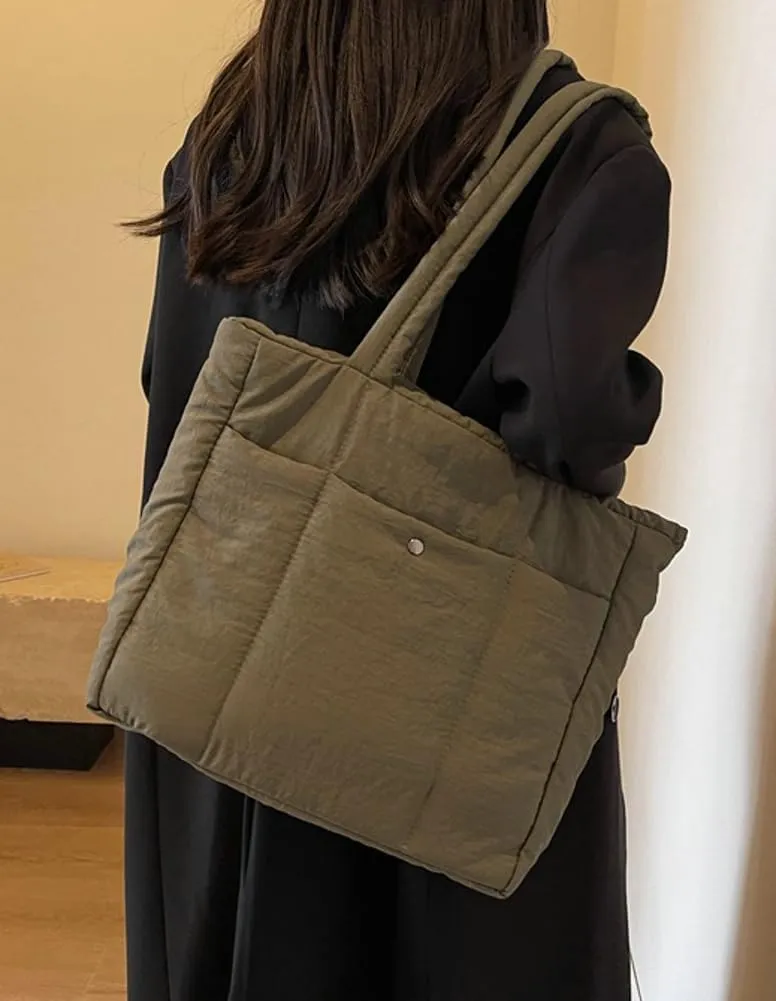 Quilted Tote Bag Handbag Lightweight Padding Cotton Large Size Shoulder Bag for Women Ladies 2024