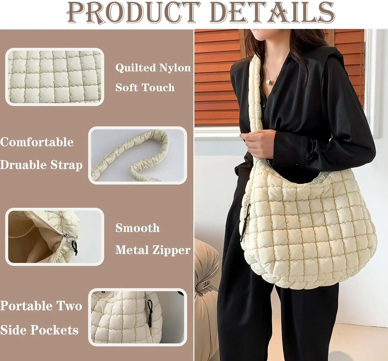 Quilted Tote Bag Quilted Puffer Crossbody Bags for Women Lightweight Quilted Padding Hobo Bag Quilted Shoulder Bag