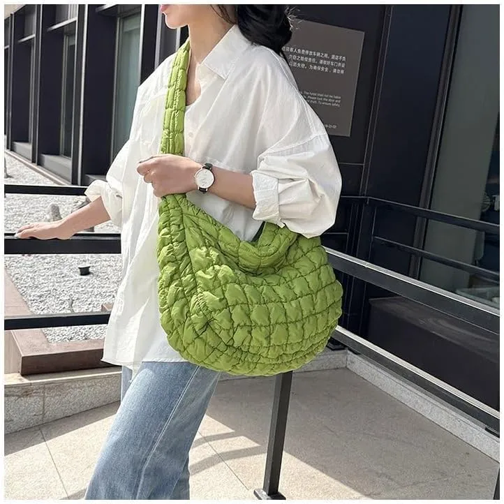 Quilted Tote Puffer Crossbody Handbag Cloud Shoulder Bag for Women, Soft Padding with Zipper