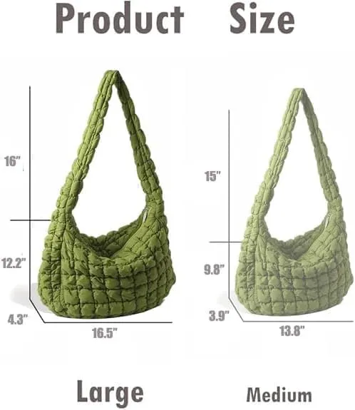 Quilted Tote Puffer Crossbody Handbag Cloud Shoulder Bag for Women, Soft Padding with Zipper