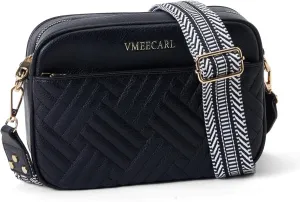 Quilted Vegan Leather Crossbody Bags for Women Small Leather Purses Shoulder Handbags with Antitheft RFID Wide Strap