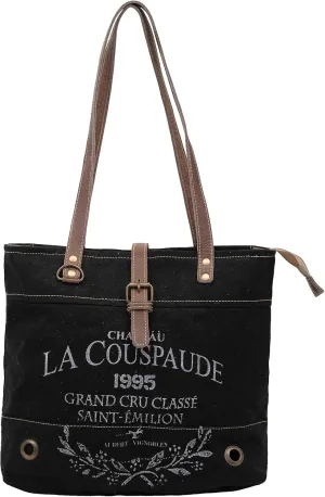 "Shy Shy La Couspaude Upcycled Canvas & Cowhide Tote Bag" - Radiant Leather Bag