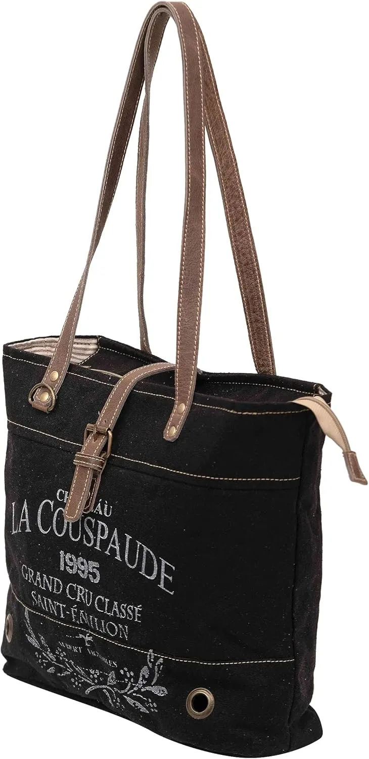 "Shy Shy La Couspaude Upcycled Canvas & Cowhide Tote Bag" - Radiant Leather Bag