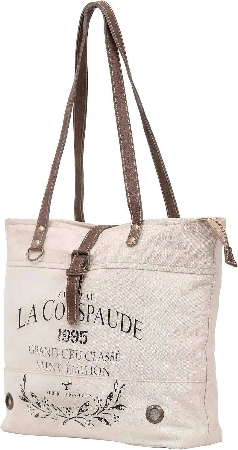 "Shy Shy La Couspaude Upcycled Canvas & Cowhide Tote Bag" - Radiant Leather Bag