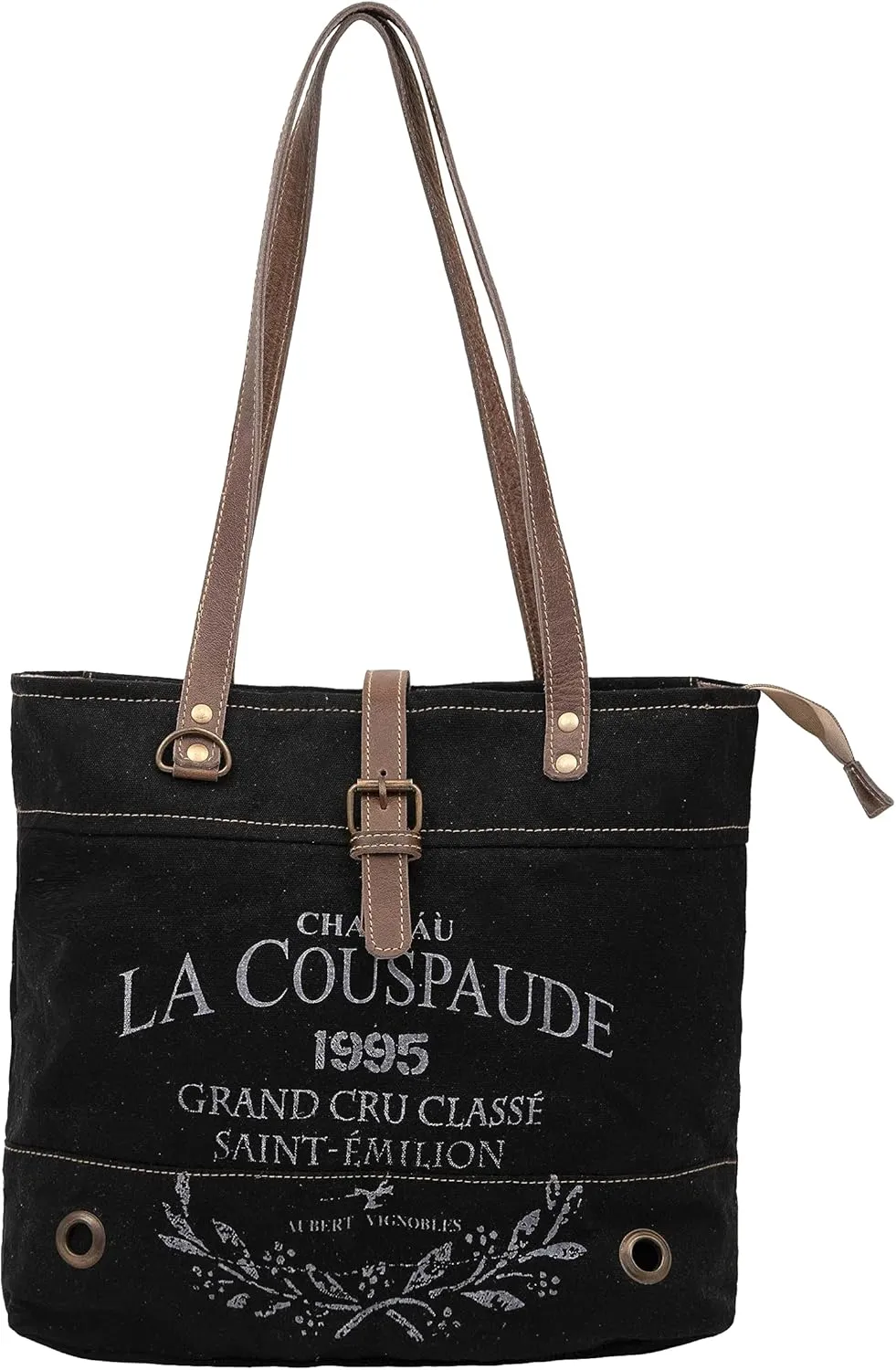 "Shy Shy La Couspaude Upcycled Canvas & Cowhide Tote Bag" - Radiant Leather Bag