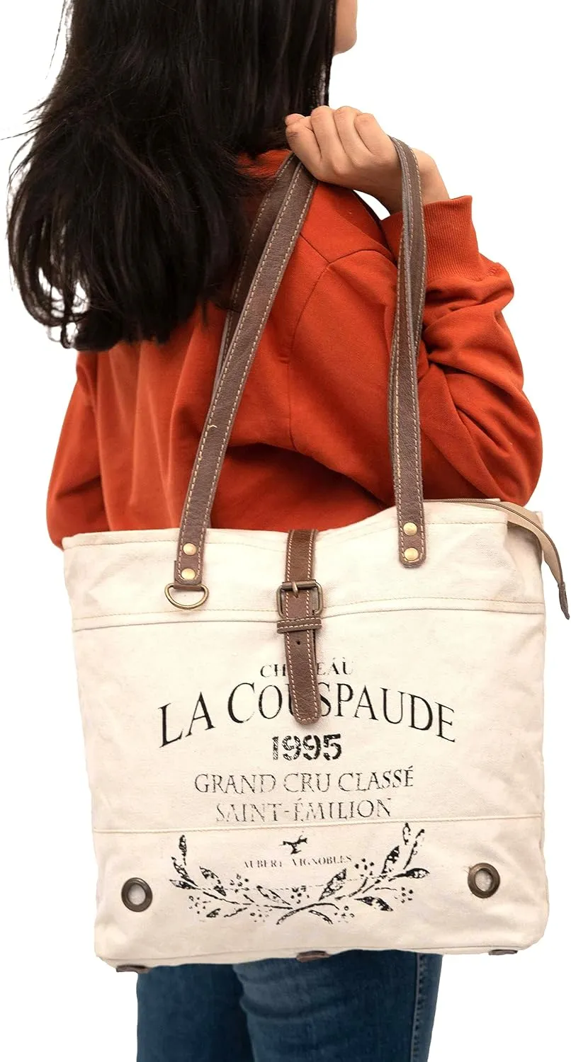 "Shy Shy La Couspaude Upcycled Canvas & Cowhide Tote Bag" - Radiant Leather Bag