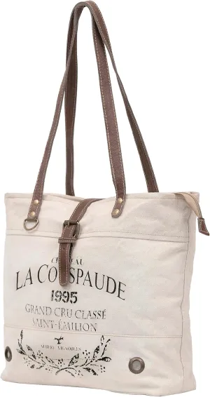 "Shy Shy La Couspaude Upcycled Canvas & Cowhide Tote Bag" - Radiant Leather Bag