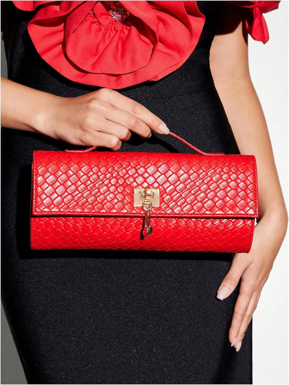QWINEE Women's Crocodile Embossed Handbag Vintage Elegant Satchel Handbag PU Leather Evening Clutch Purses
