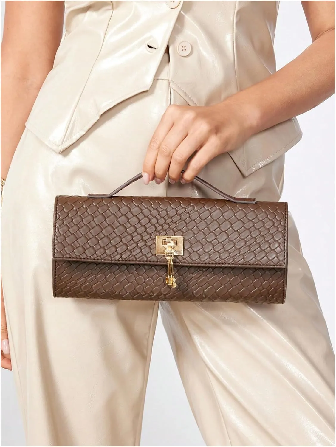QWINEE Women's Crocodile Embossed Handbag Vintage Elegant Satchel Handbag PU Leather Evening Clutch Purses
