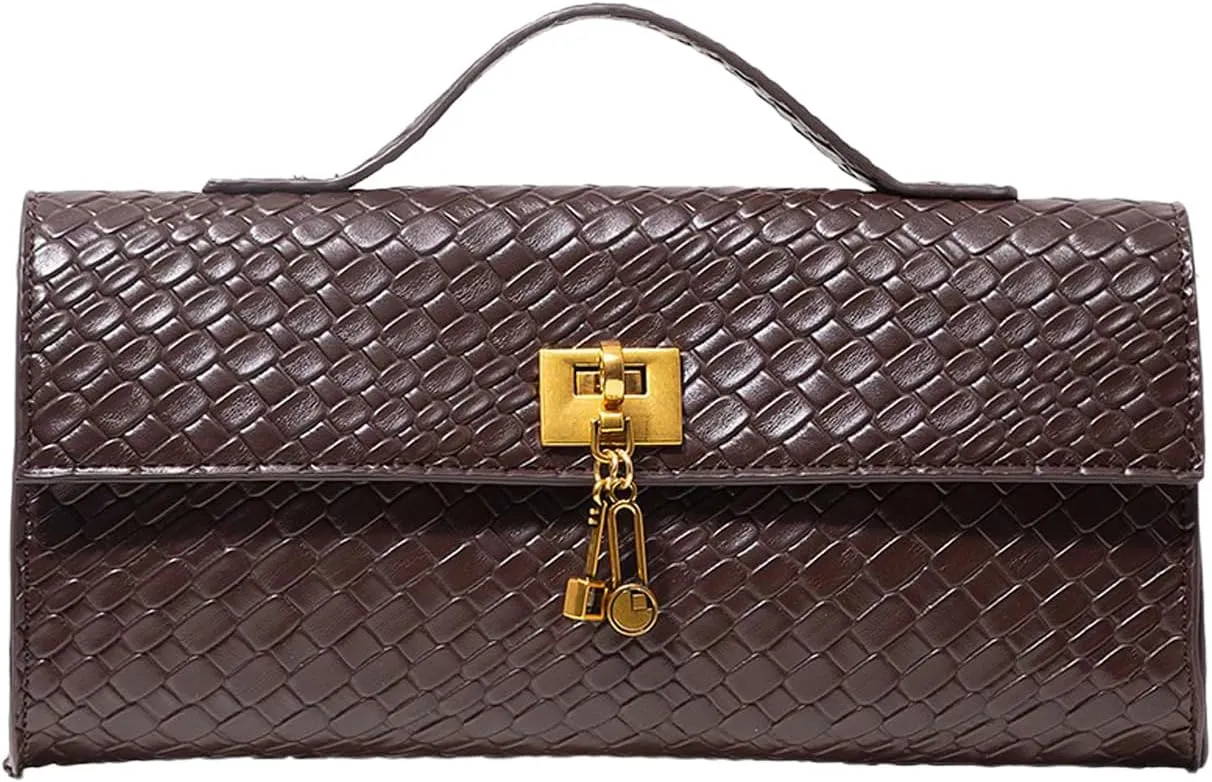 QWINEE Women's Crocodile Embossed Handbag Vintage Elegant Satchel Handbag PU Leather Evening Clutch Purses