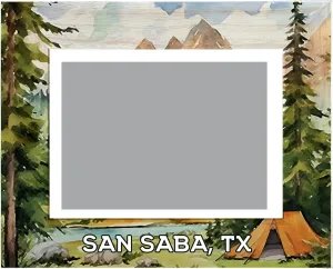 R and R Imports San Saba Texas Souvenir Wooden Photo Frame Camping Tent Design Horizontal