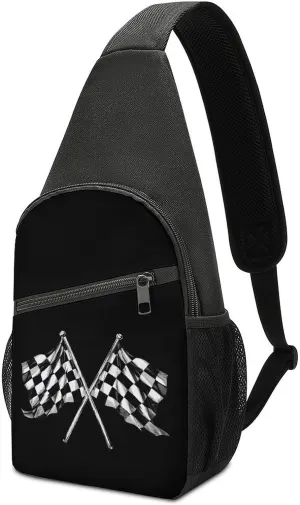 Racer Race Checkered Flags Sling Bag Travel Daypack Crossbody Shoulder Backpack for Hiking Cycling