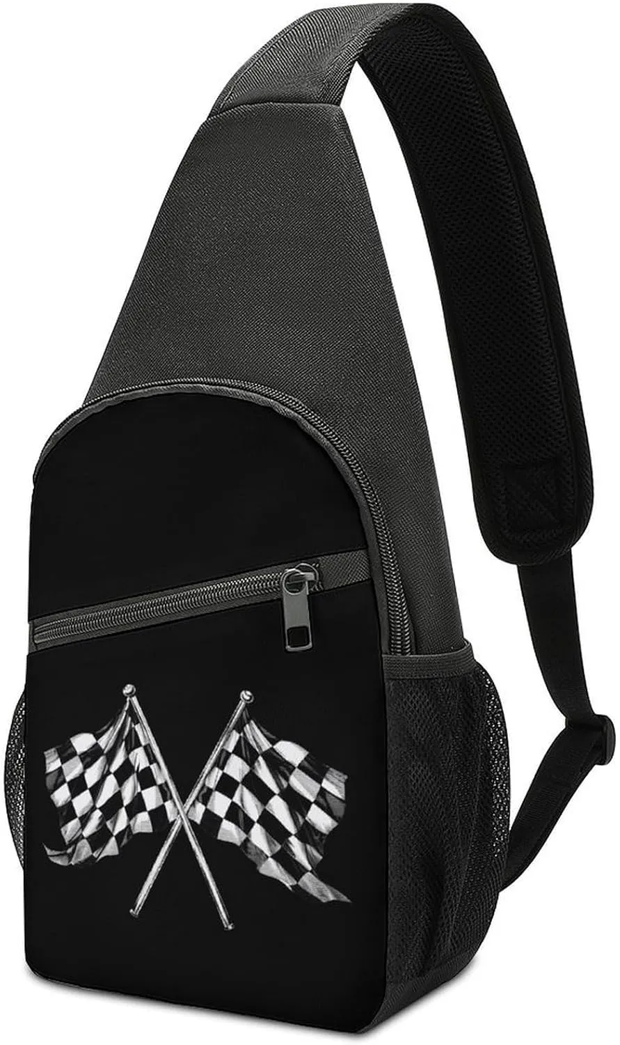 Racer Race Checkered Flags Sling Bag Travel Daypack Crossbody Shoulder Backpack for Hiking Cycling