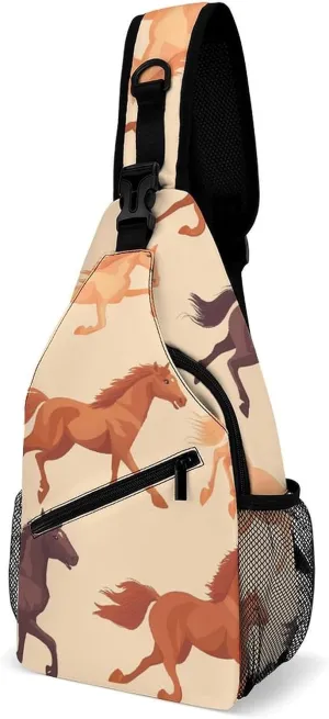 Racing Horses Horseraces Casual Sling Bag Backpack Travel Shoulder Chest Crossbody Bags Adjustable Daypack Unisex