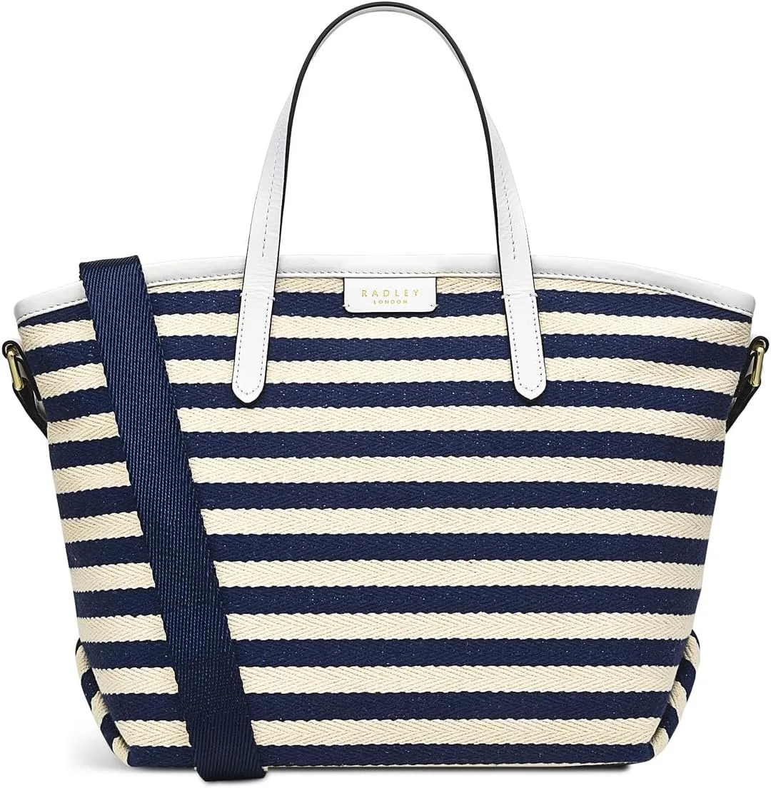 RADLEY London Cromer Way Stripe Women's Medium Fabric Ziptop Satchel Bag, Ink