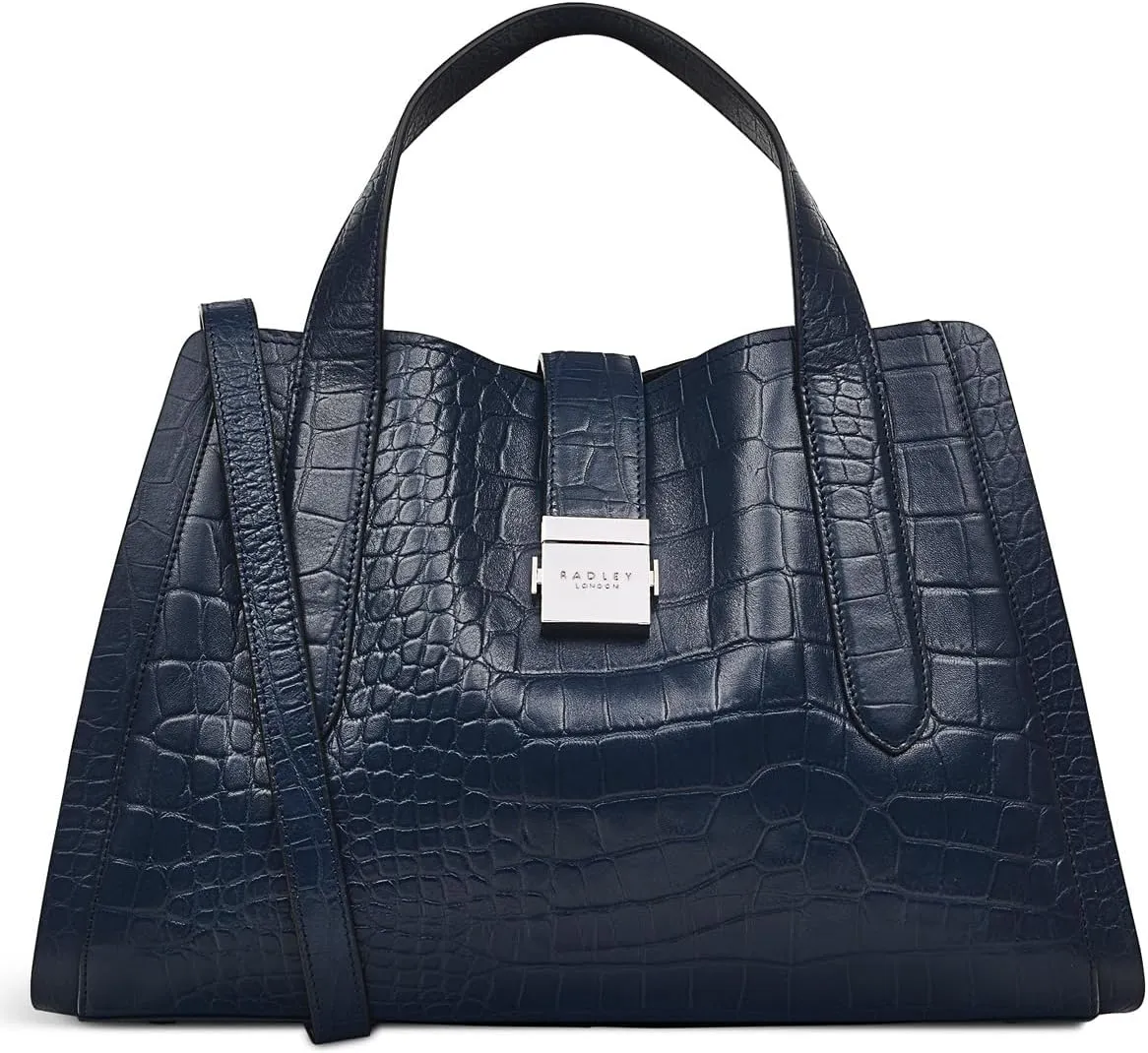 RADLEY London Sloane Street Faux Crocodile Women's Medium Leather Ziptop Satchel Bag, Ink