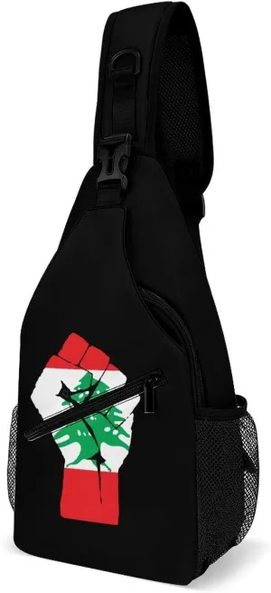 Raised Fist Lebanon Flag Fashion Sling Bag Shoulder Chest Crossbody Bags for Women Men Backpack Daypack Travel Hiking