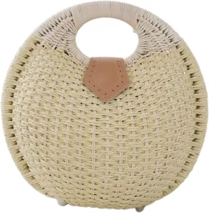 Rattan Handbags for women, Handwoven Straw Bag, Summer Beach Rattan Tote Bag, Round Handle Ring Purses, Retro Woven Shell Bag