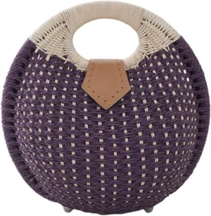 Rattan Handbags for women, Handwoven Straw Bag, Summer Beach Rattan Tote Bag, Round Handle Ring Purses, Retro Woven Shell Bag