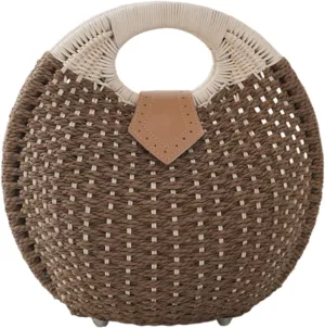 Rattan Handbags for women, Handwoven Straw Bag, Summer Beach Rattan Tote Bag, Round Handle Ring Purses, Retro Woven Shell Bag