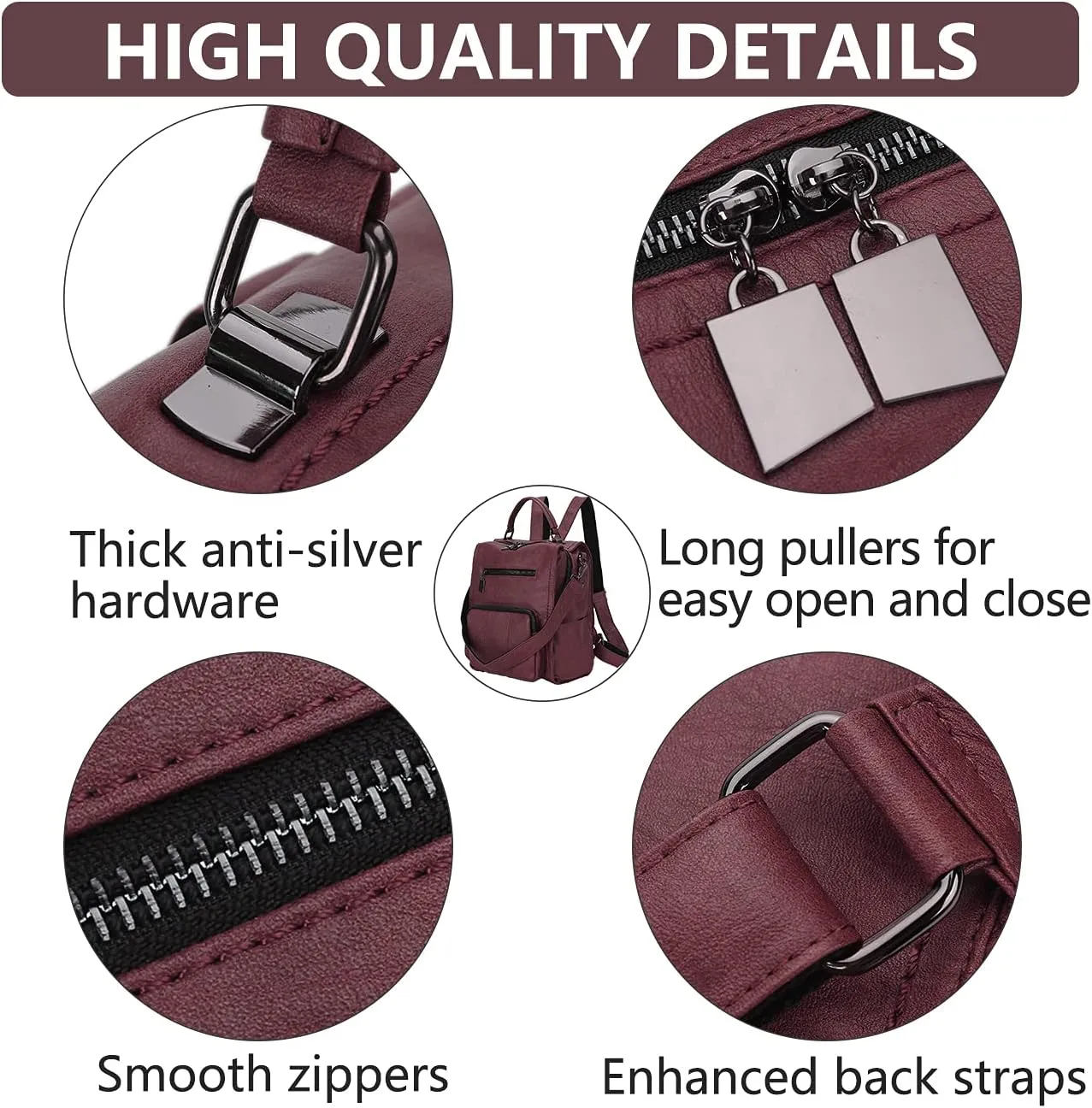 RAVUO Backpack Purse for Women, Fashion Leather Handbags Designer Convertible Satchel Ladies Shoulder Bag 3 Ways to Carry