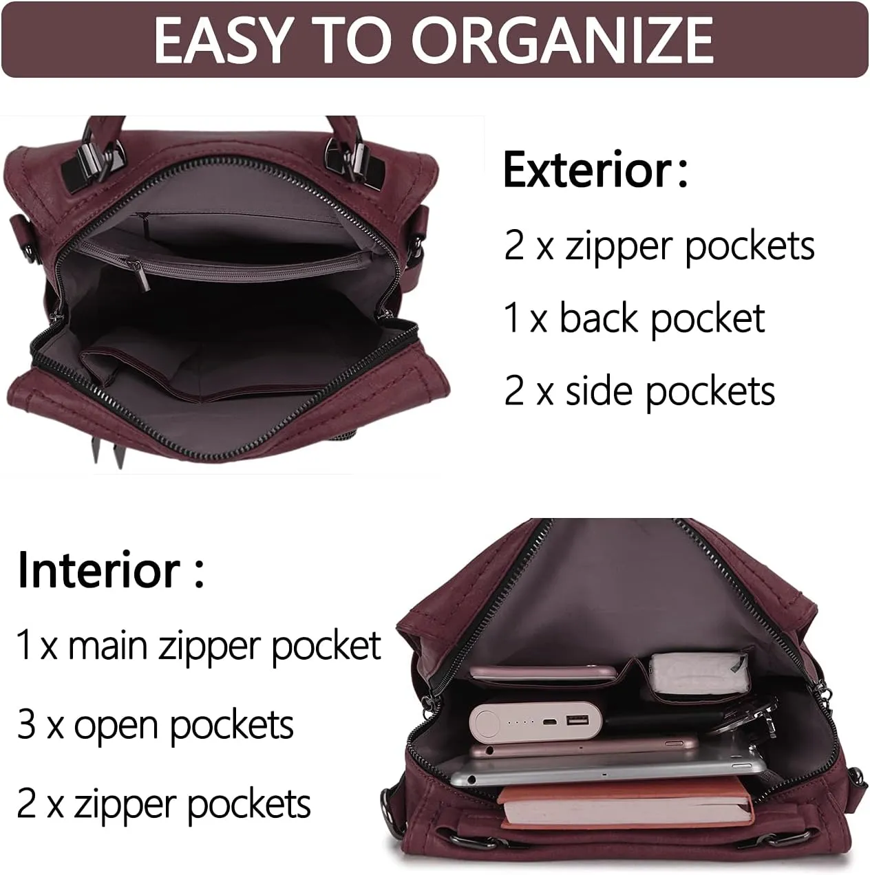 RAVUO Backpack Purse for Women, Fashion Leather Handbags Designer Convertible Satchel Ladies Shoulder Bag 3 Ways to Carry