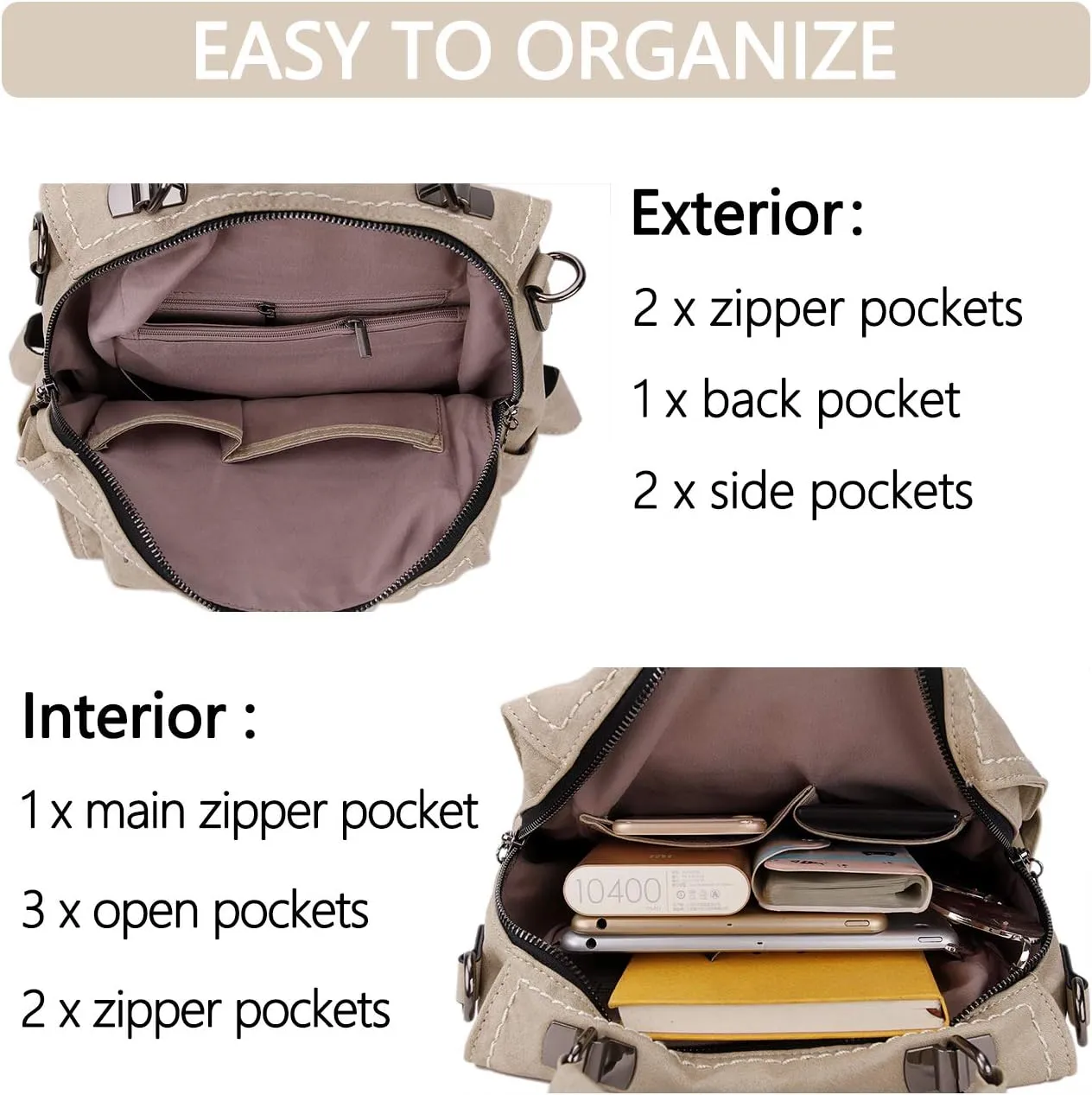RAVUO Backpack Purse for Women, Fashion Leather Handbags Designer Convertible Satchel Ladies Shoulder Bag 3 Ways to Carry