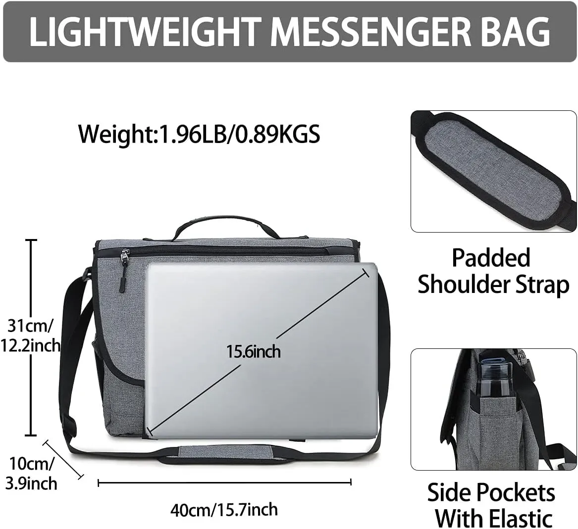 RAVUO Messenger Bag for Men, Water Resistant Lightweight Satchel 15.6 17 Inch Laptop Bags Shoulder Bookbag