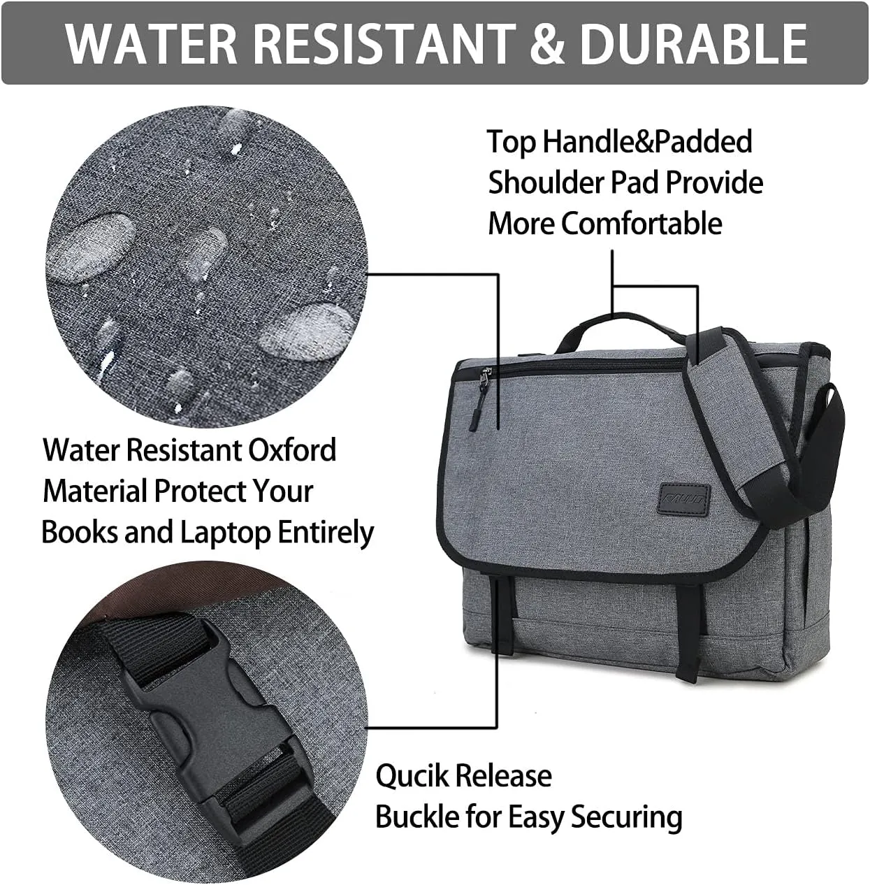 RAVUO Messenger Bag for Men, Water Resistant Lightweight Satchel 15.6 17 Inch Laptop Bags Shoulder Bookbag