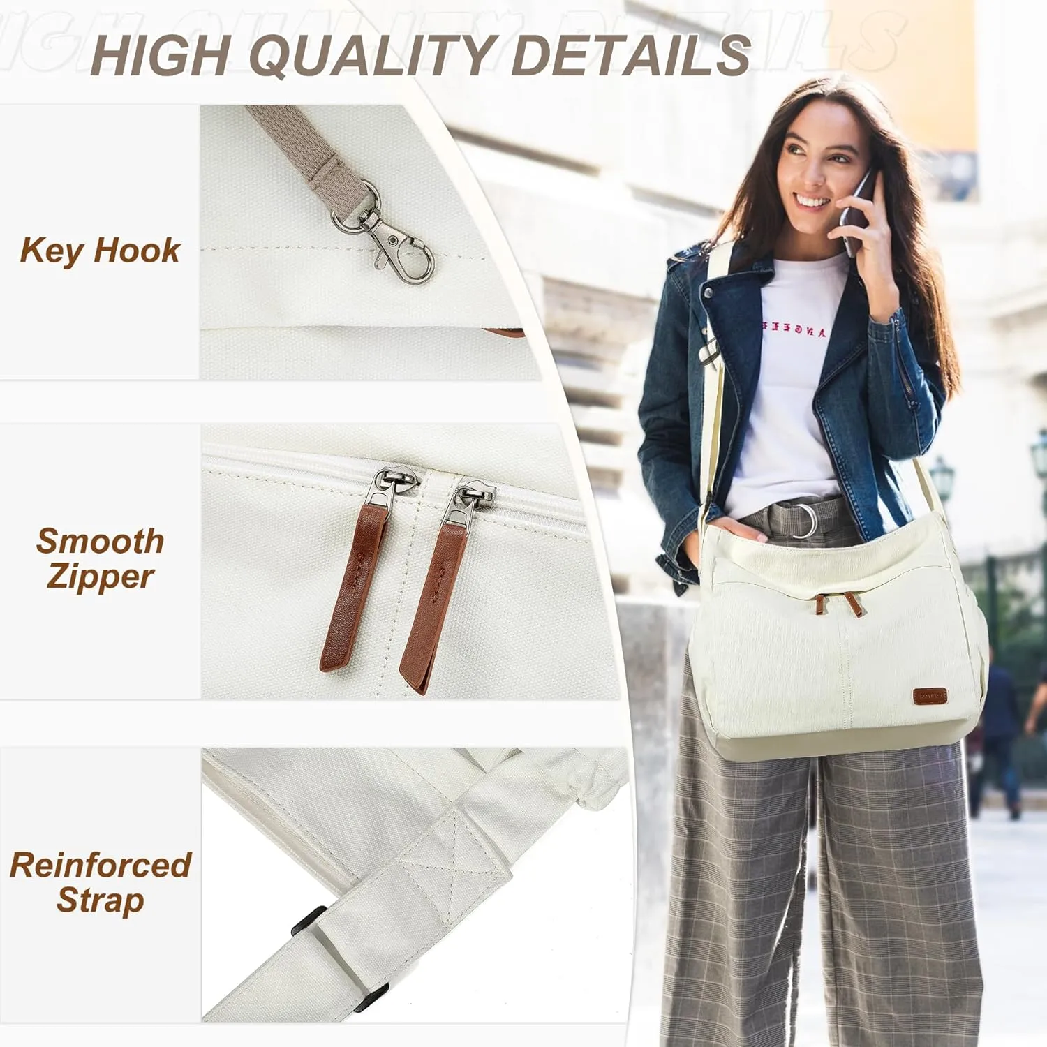 RAVUO Messenger Bag With Inner Organized Pockets, Large Hobo Crossbody Bag Lightweight Shoulder Purse for Women Men