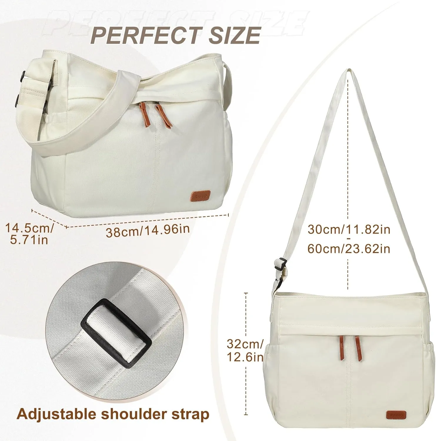RAVUO Messenger Bag With Inner Organized Pockets, Large Hobo Crossbody Bag Lightweight Shoulder Purse for Women Men