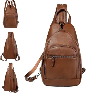 RAVUO Sling Bag for Women, Anti Theft Small Crossbody Backpack Purse Fashion PU Leather Ladies Convertible Daypack