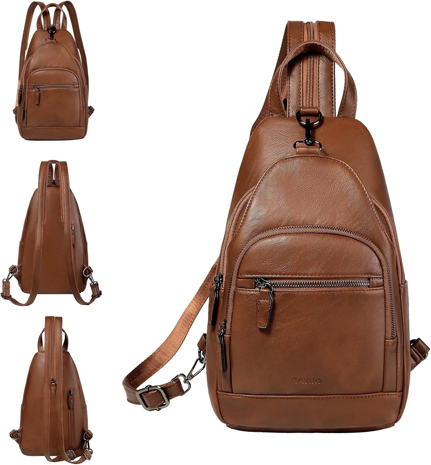 RAVUO Sling Bag for Women, Anti Theft Small Crossbody Backpack Purse Fashion PU Leather Ladies Convertible Daypack