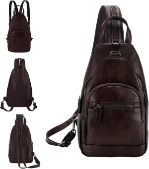 RAVUO Sling Bag for Women, Anti Theft Small Crossbody Backpack Purse Fashion PU Leather Ladies Convertible Daypack
