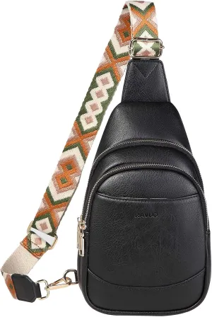 RAVUO Sling Bag for Women, Small Crossbody Purse Trendy Faux Leather One Shoulder Backpack with Adjustable Strap for Travel Sport Hiking,Black