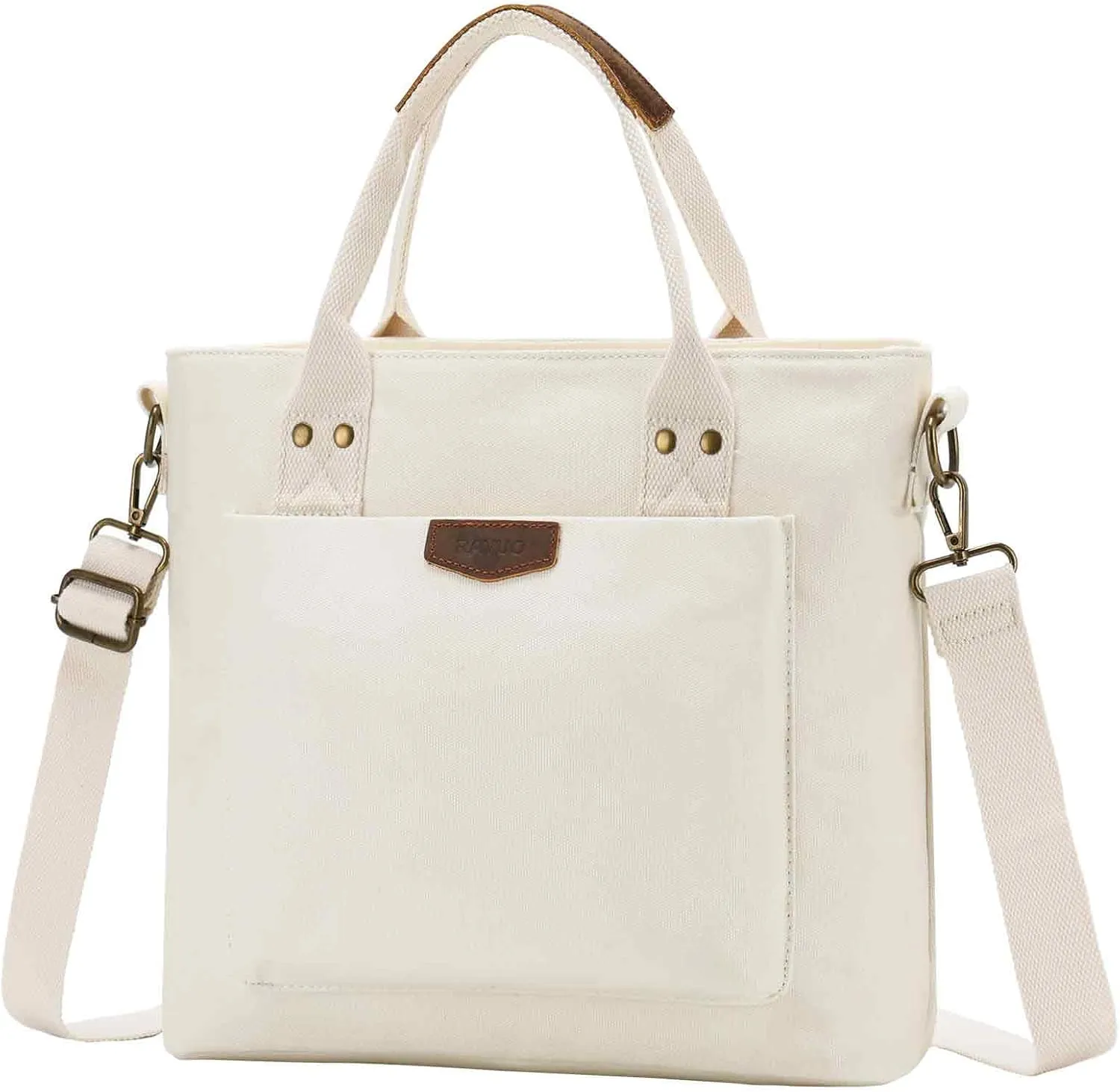 RAVUO Tote Bag for Women, Canvas Crossbody Shoulder Bag Multi-Pocket Handbag with Compartments for Work Travel