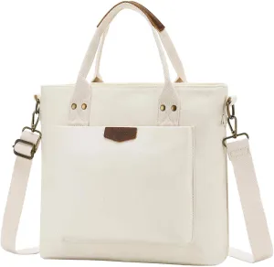 RAVUO Tote Bag for Women, Canvas Crossbody Shoulder Bag Multi-Pocket Handbag with Compartments for Work Travel
