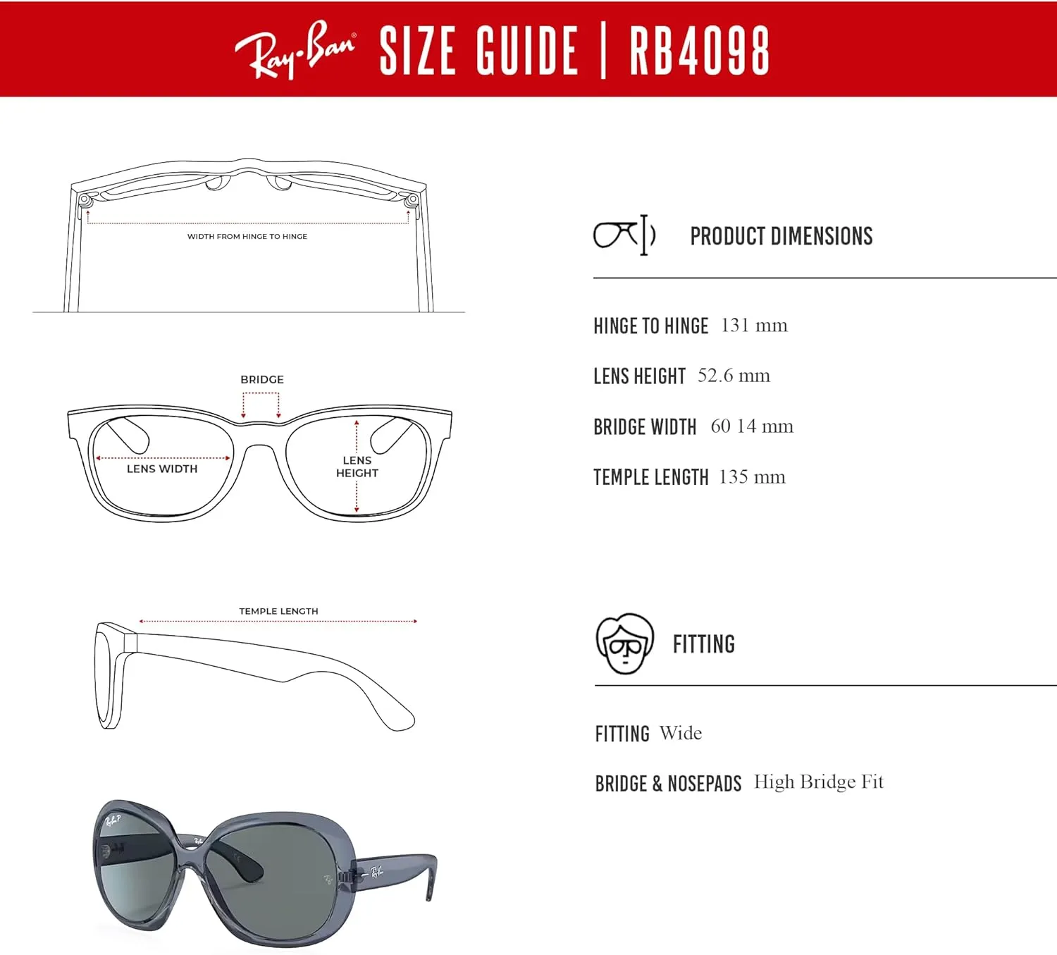 Ray-Ban Jackie ohh ii RB4098 Cateye Sunglasses for Women   BUNDLE With Designer iWear Complimentary Eyewear Kit