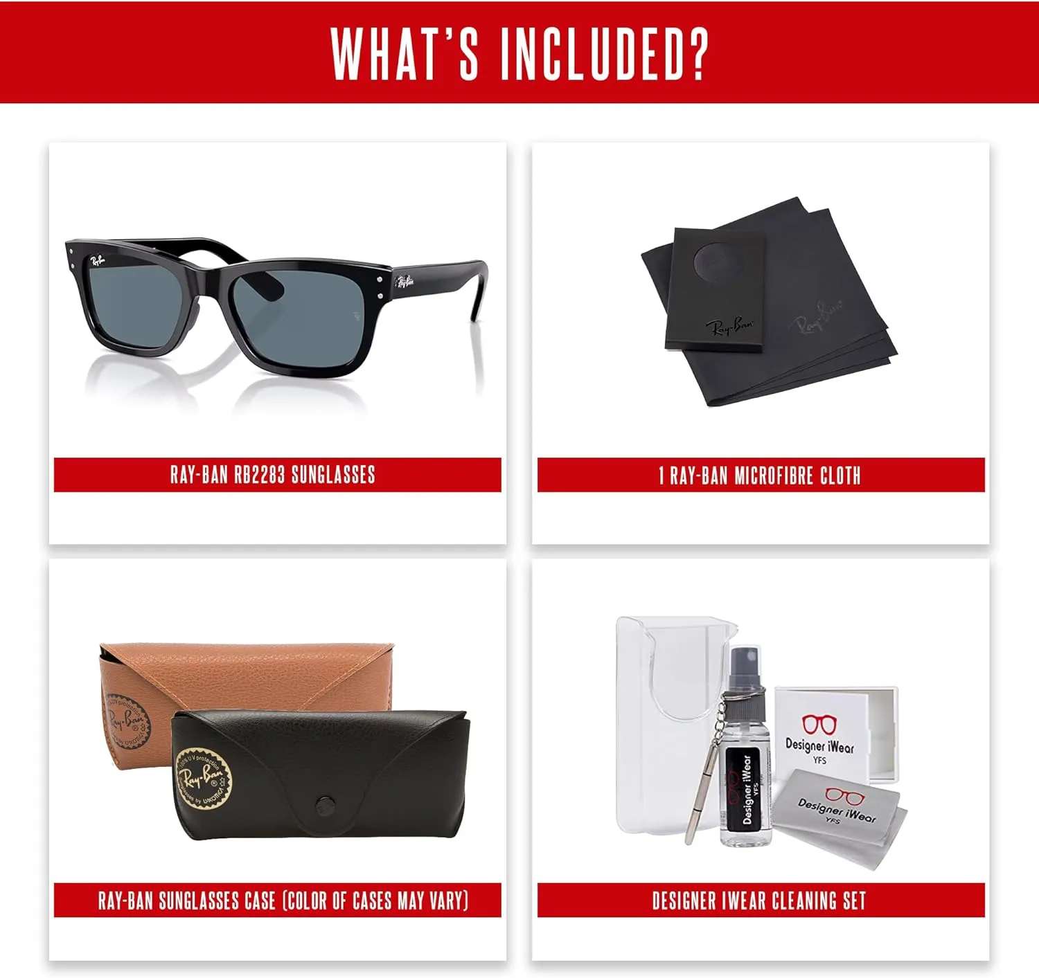 Ray-Ban Mr Burbank RB2283 Rectangular Sunglasses for Men   BUNDLE With Designer iWear Complimentary Eyewear Kit